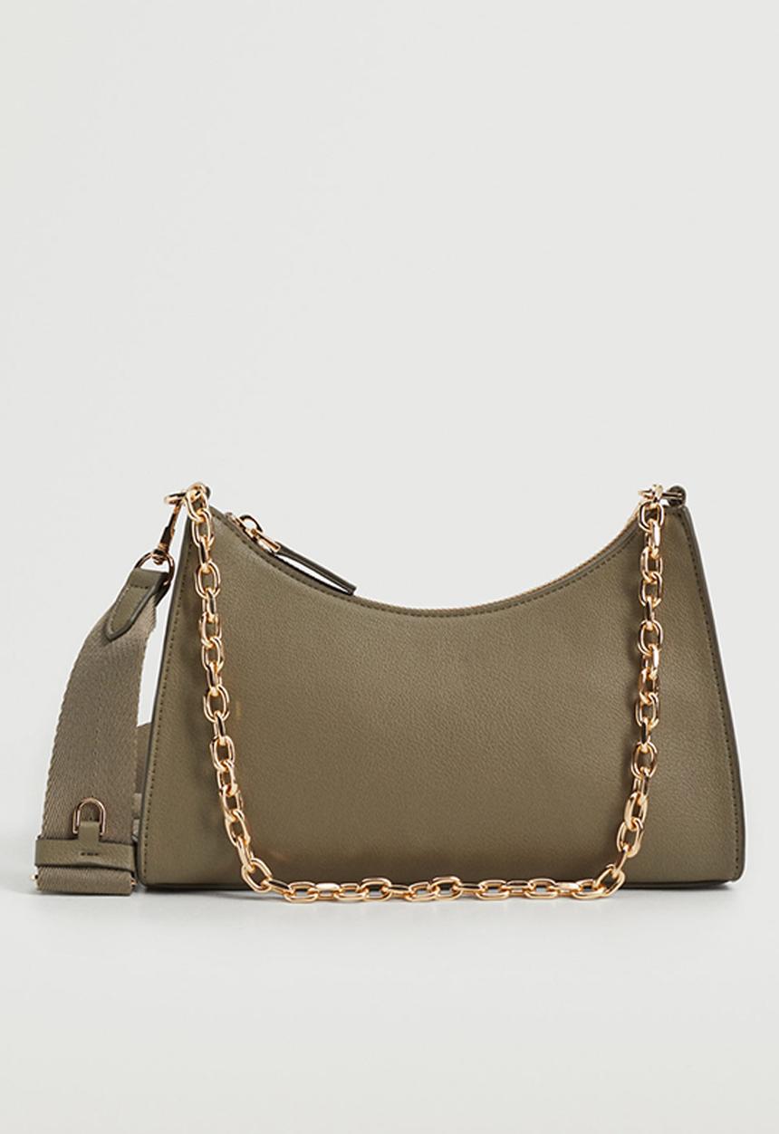 MANGO - Crossbody bag with chain - khaki