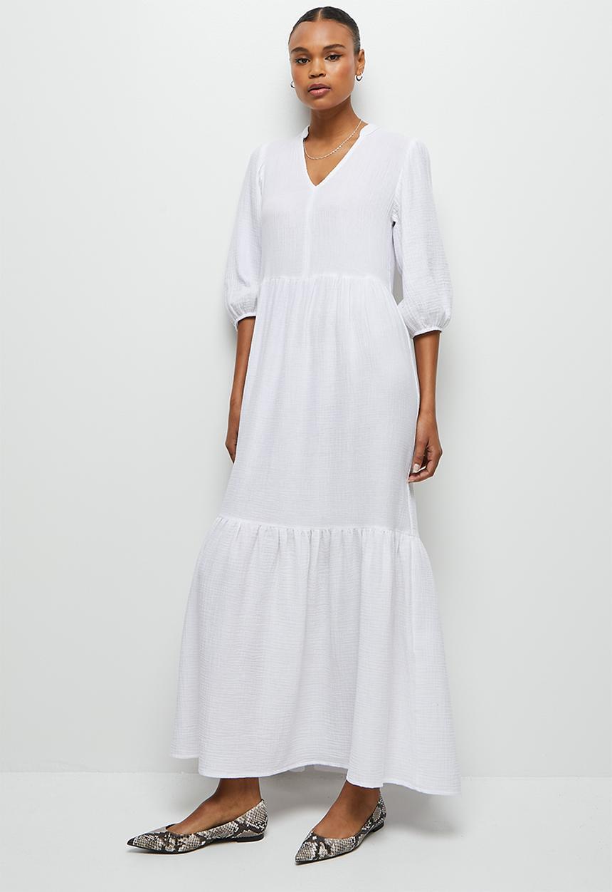 edit - Dbl cloth peasant tiered maxi - milk