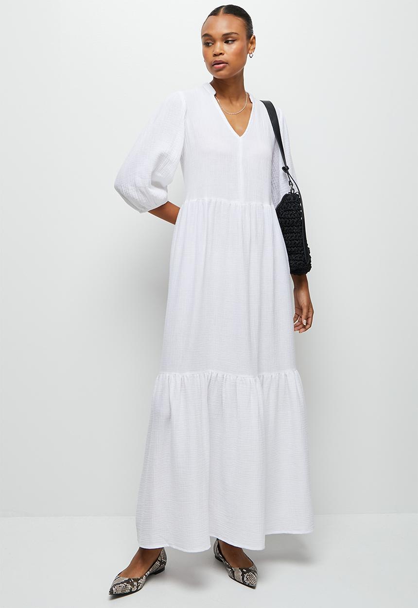edit - Dbl cloth peasant tiered maxi - milk