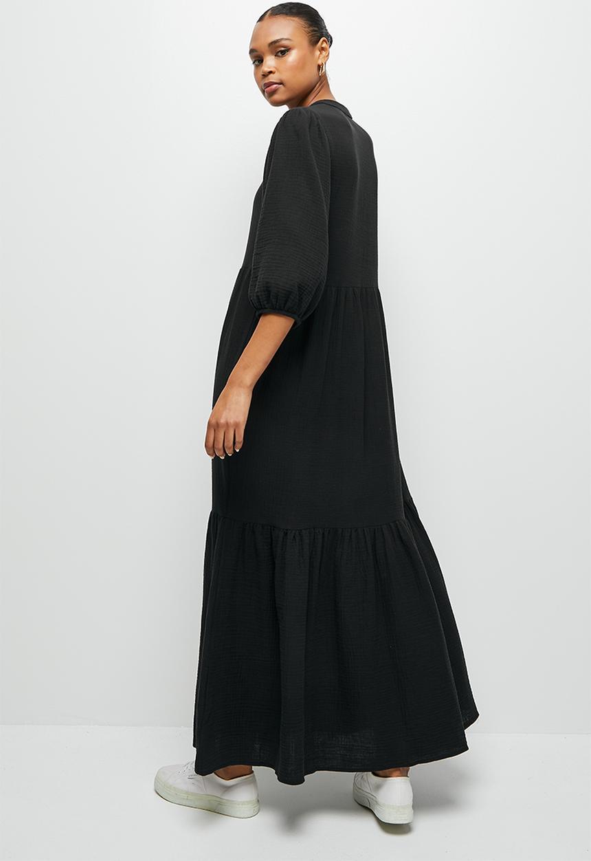 edit - Dbl cloth peasant tiered maxi - black