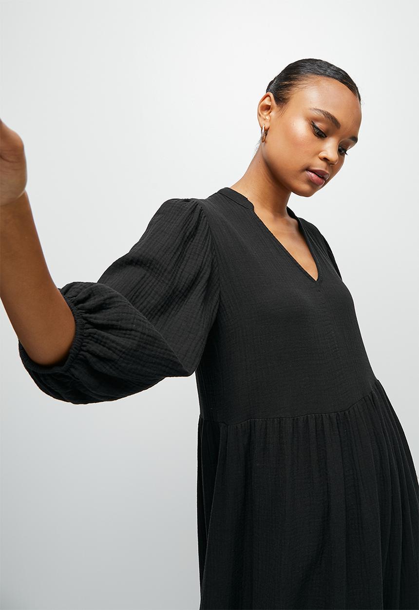 edit - Dbl cloth peasant tiered maxi - black