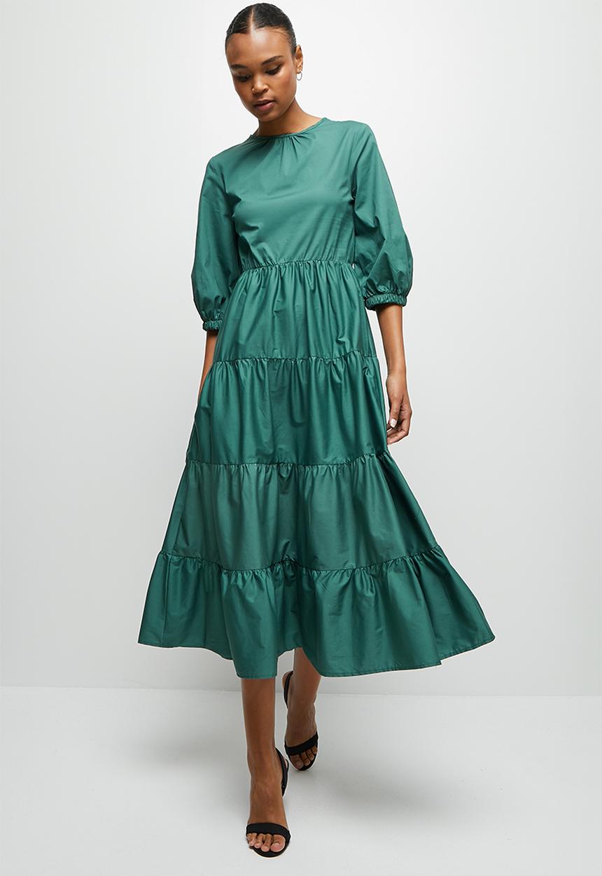 edit - Bellow sleeve poplin tiered maxi - seapine