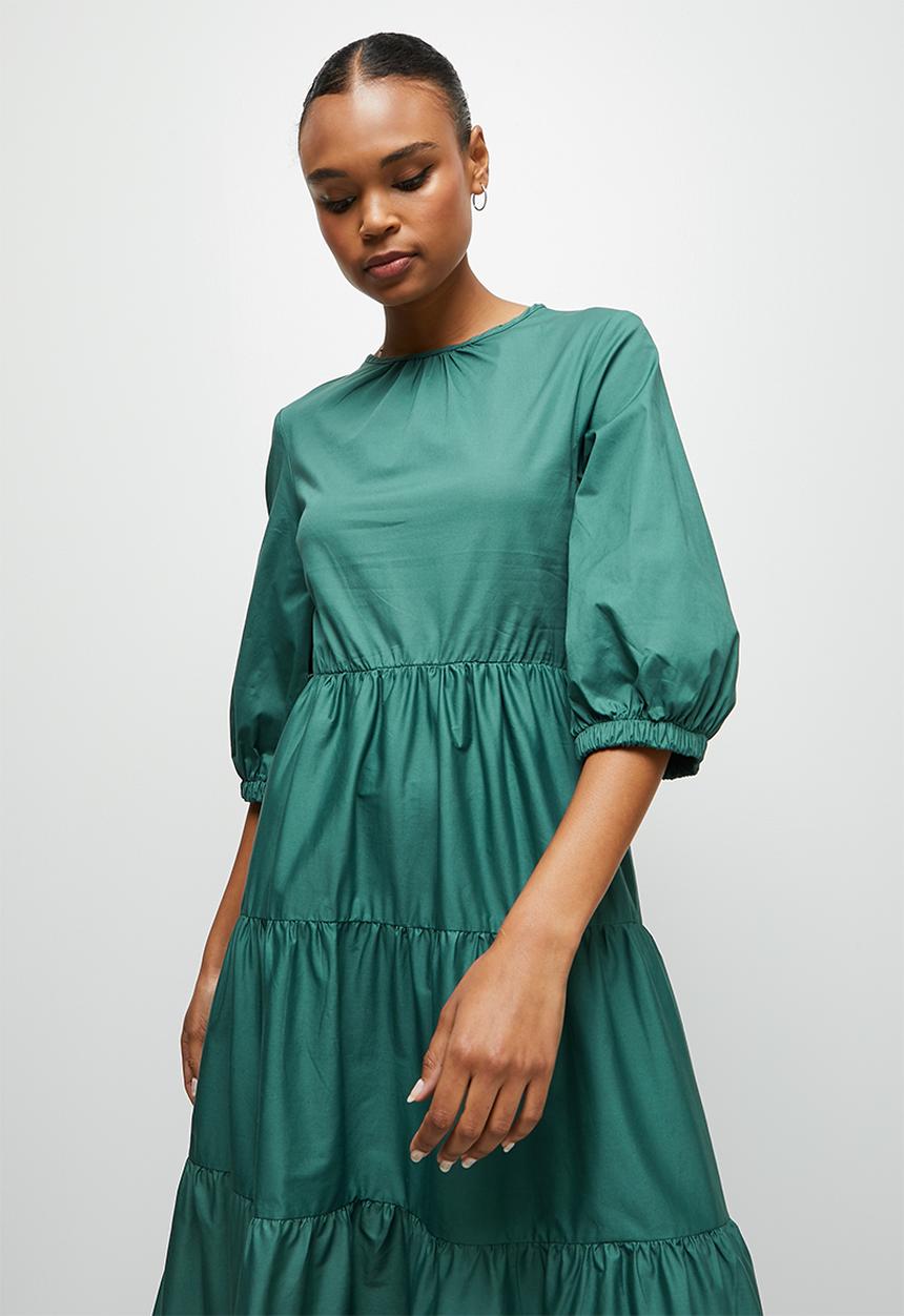 edit - Bellow sleeve poplin tiered maxi - seapine