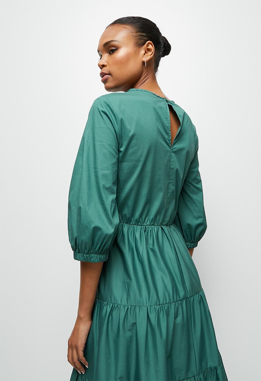 edit - Bellow sleeve poplin tiered maxi - seapine