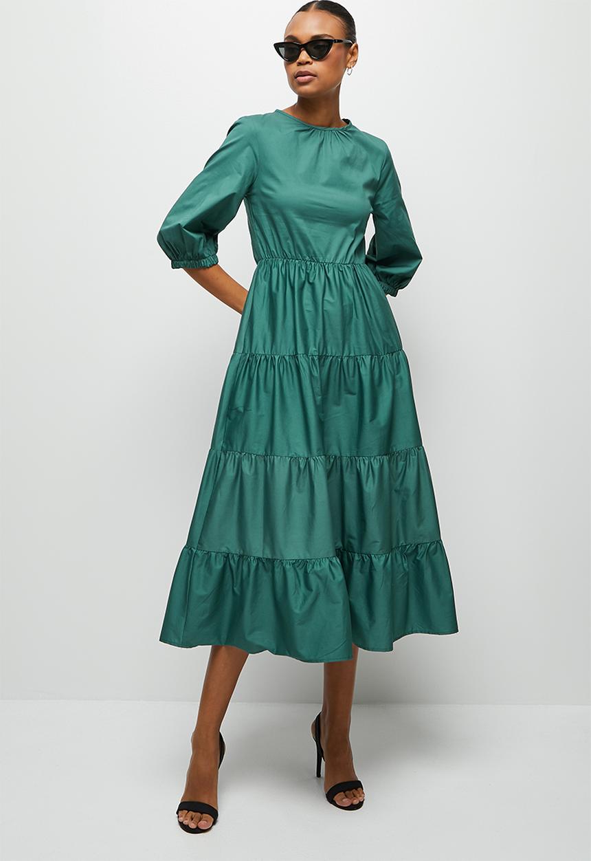 edit - Bellow sleeve poplin tiered maxi - seapine