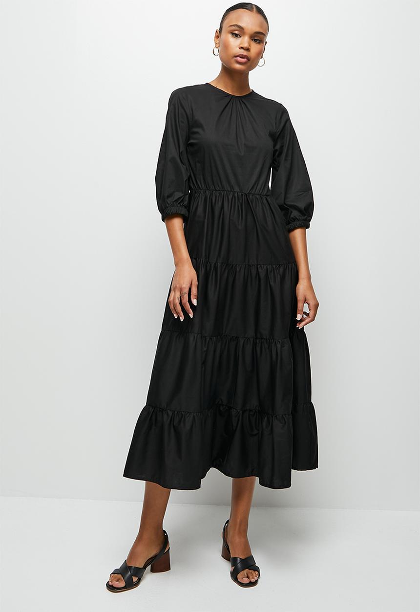 edit - Bellow sleeve poplin tiered maxi - black