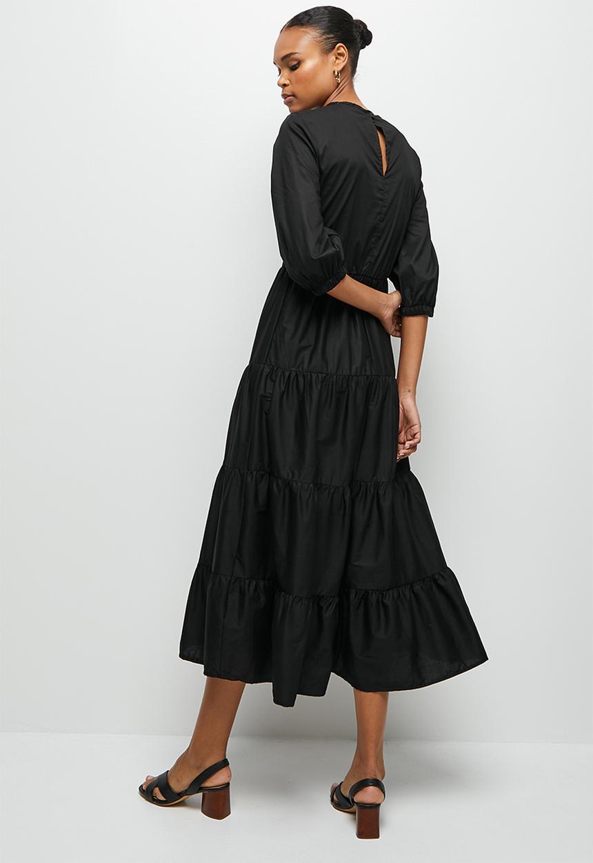 edit - Bellow sleeve poplin tiered maxi - black