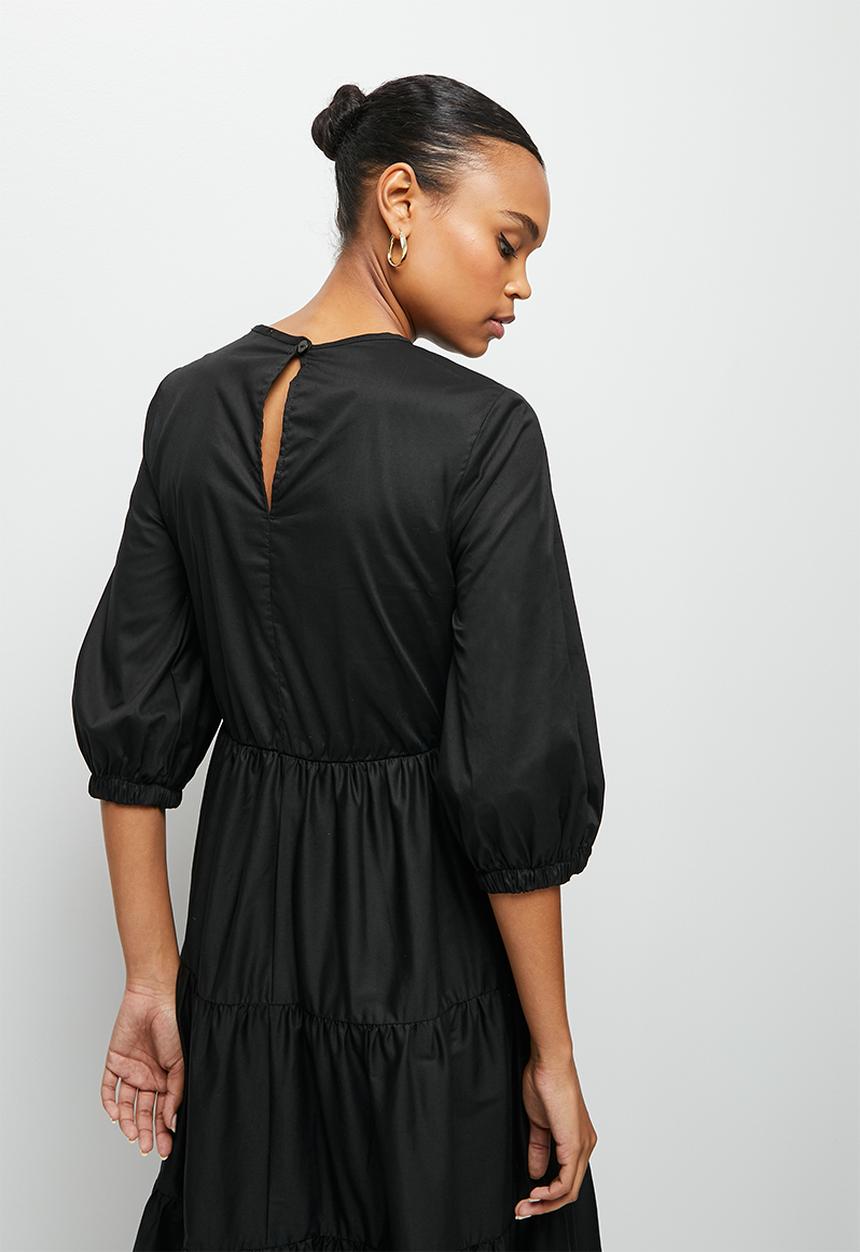 edit - Bellow sleeve poplin tiered maxi - black