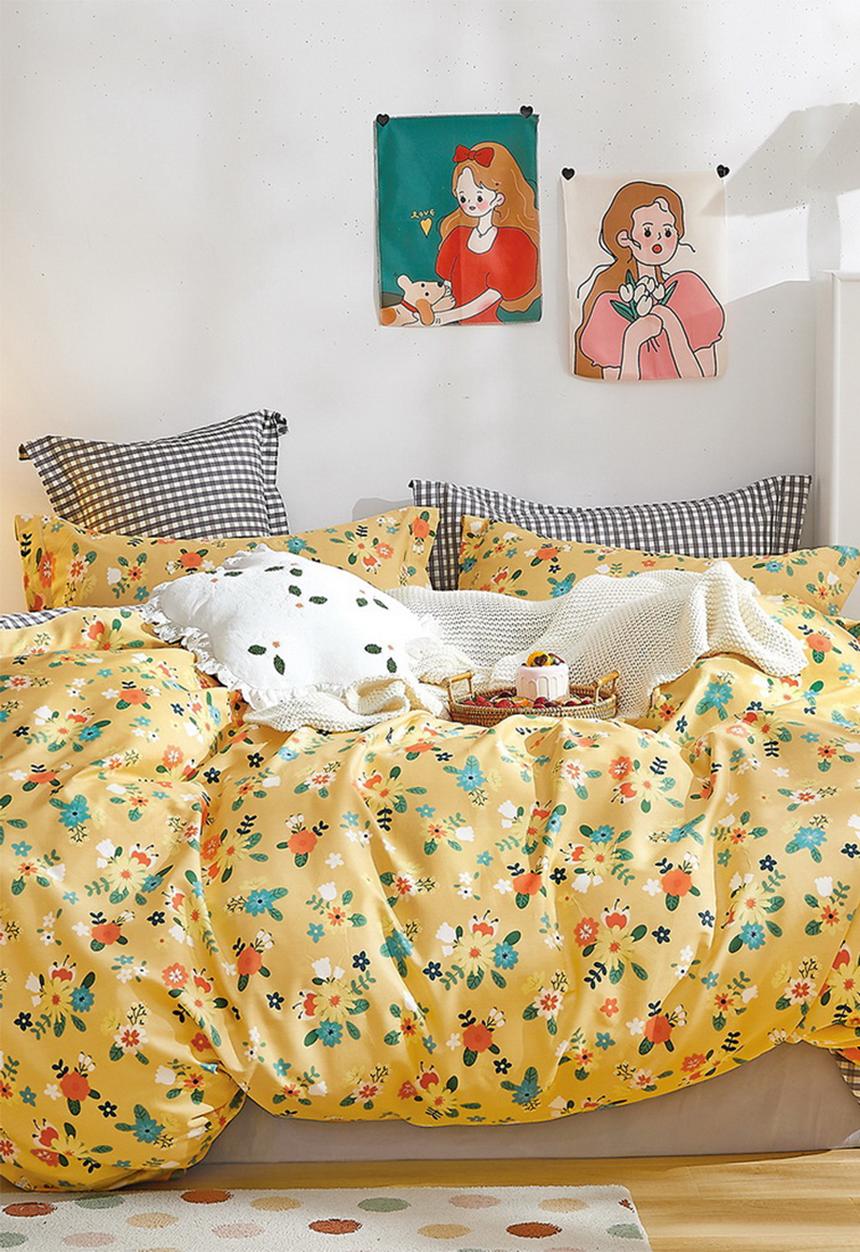 Linen Boutique - Botanical garden cotton duvet cover set- light sandy orange