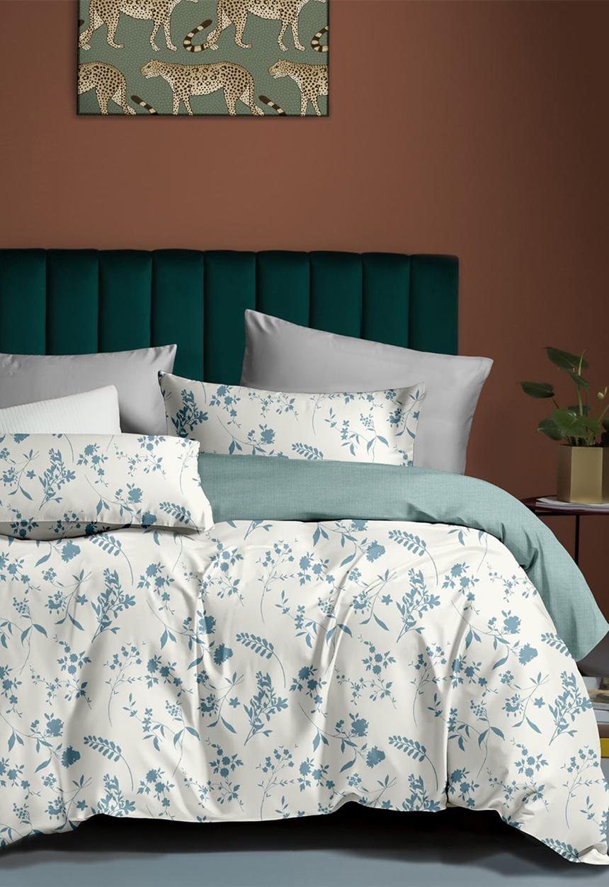 Linen Boutique - Florist reversible cotton duvet cover set -pale & turquoise