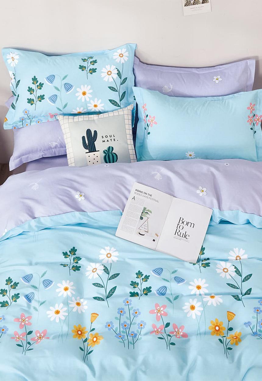 Linen Boutique - Soul mare cotton duvet cover  - light cyan & lavender