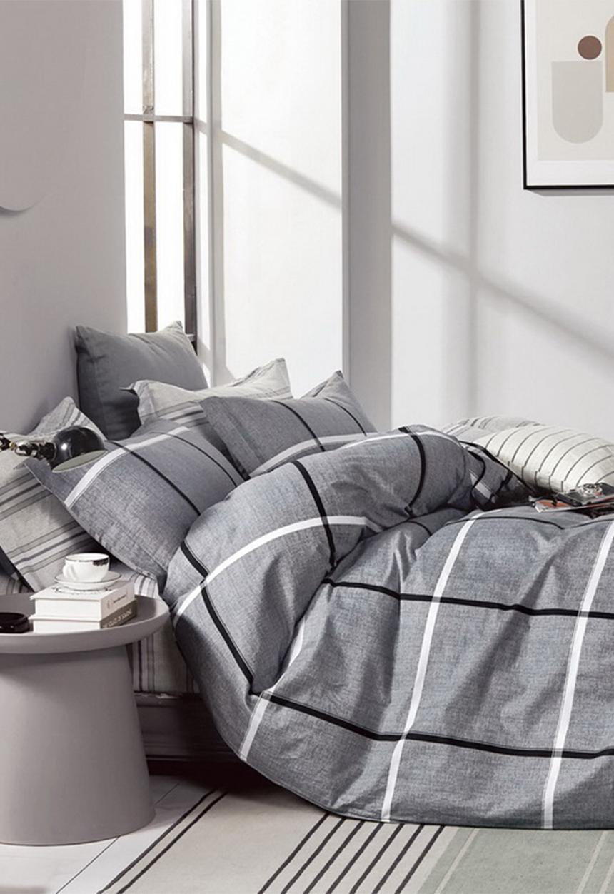 Linen Boutique - Time to relax stripes cotton duvet cove set- grey