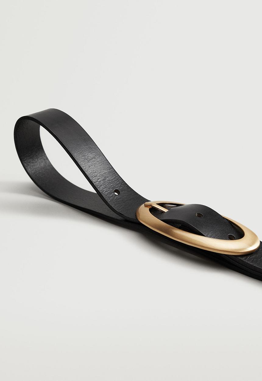MANGO - Rounded buckle leather belt - black