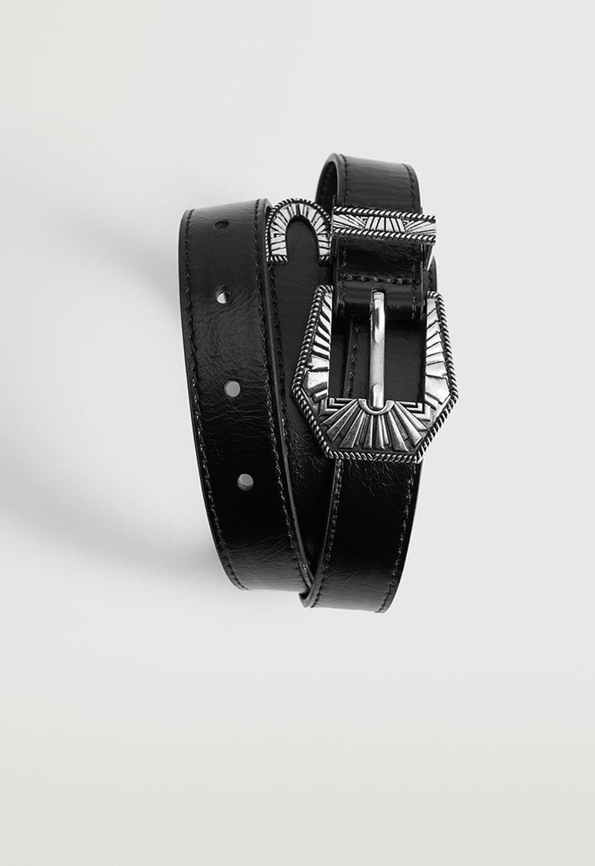 MANGO - Embossed buckle belt - black