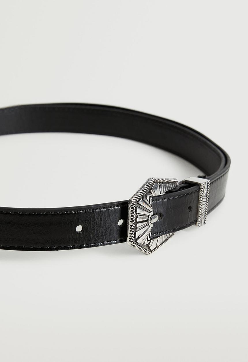 MANGO - Embossed buckle belt - black