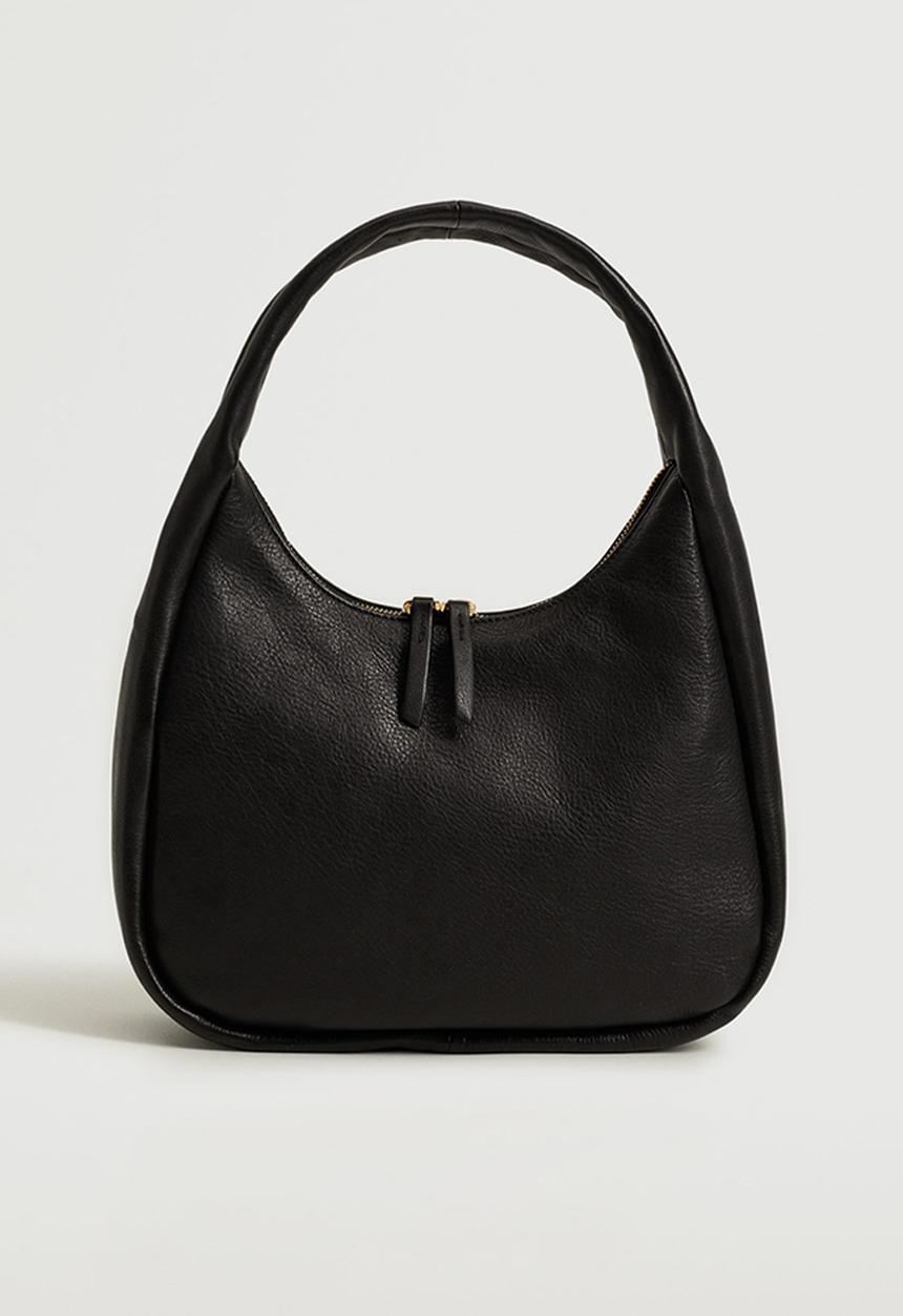 MANGO - Leather baguette bag - balck