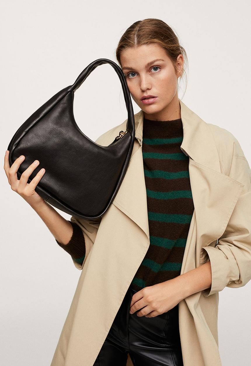 MANGO - Leather baguette bag - balck