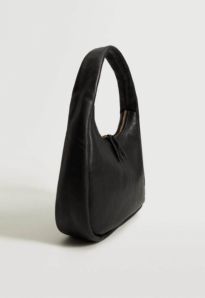 MANGO - Leather baguette bag - balck