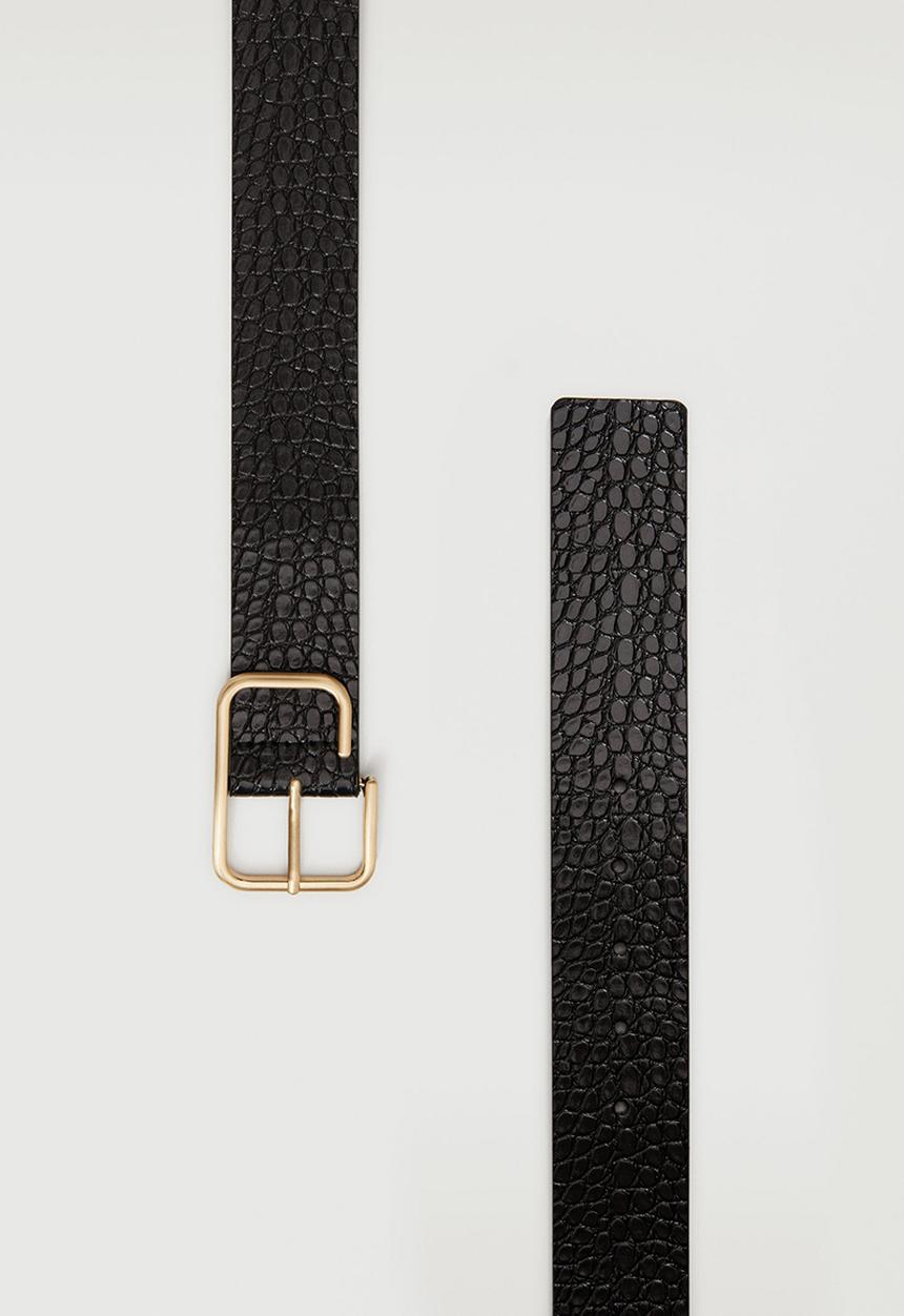 MANGO - Crocodile effect belt - black