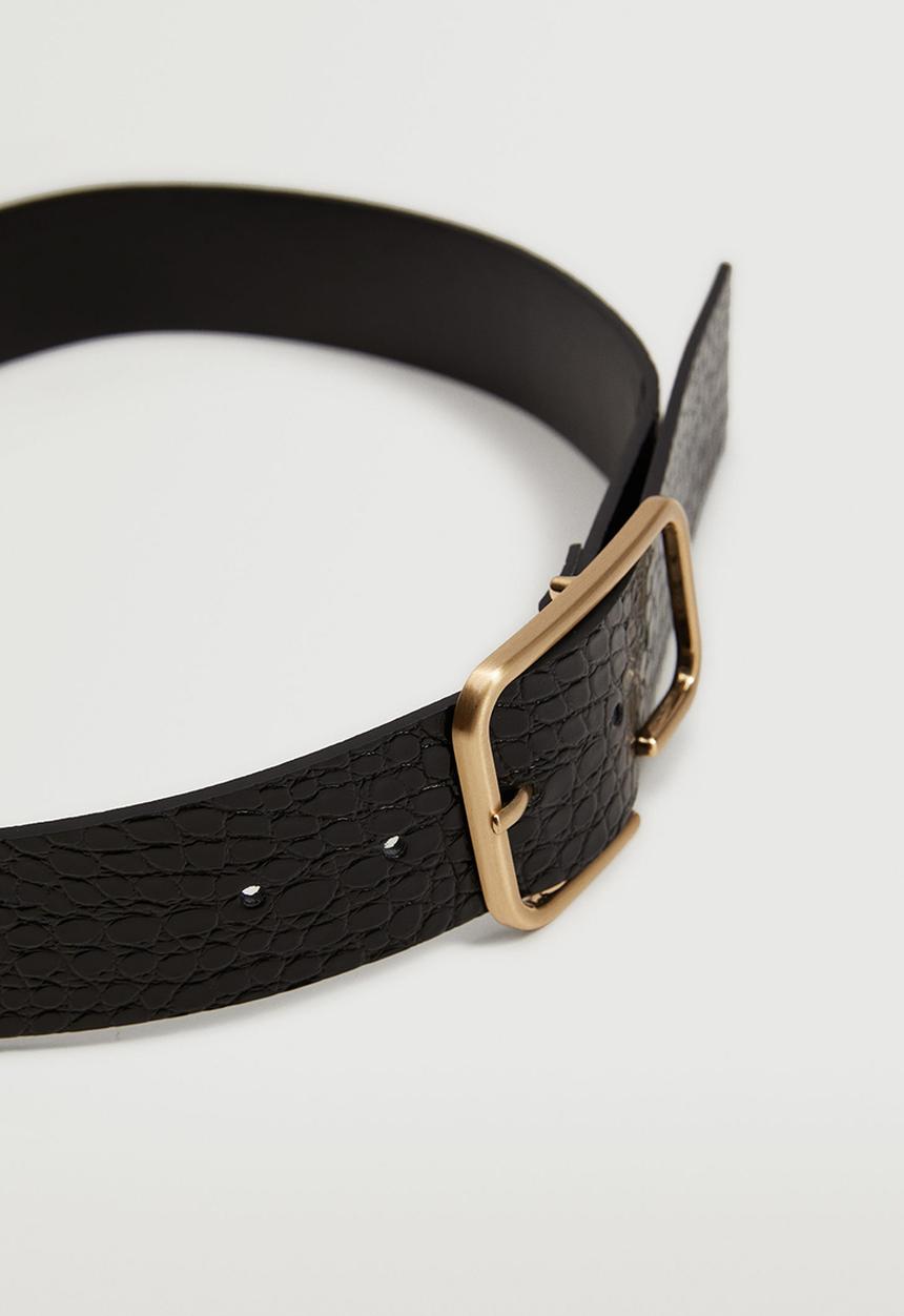MANGO - Crocodile effect belt - black