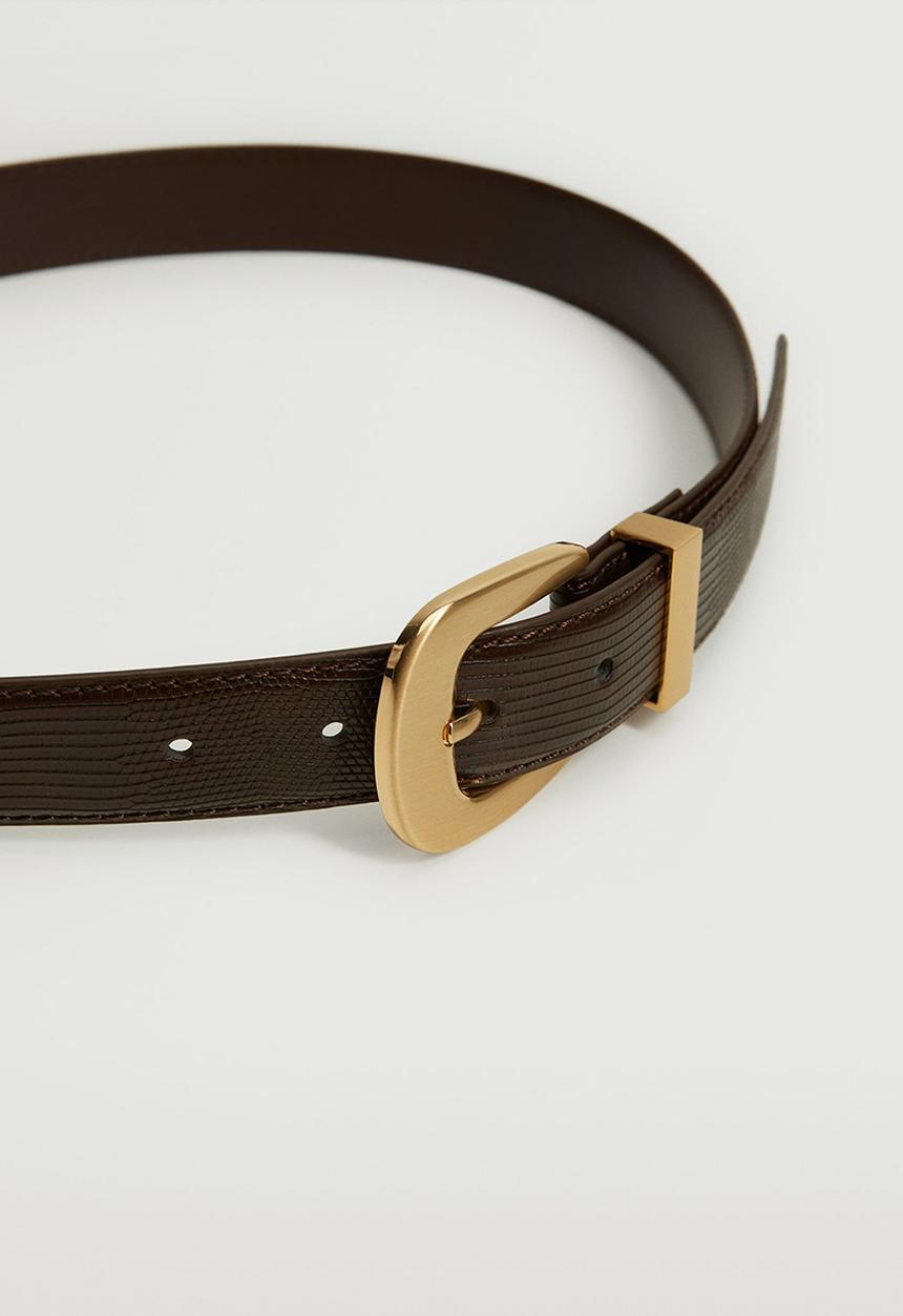 MANGO - Crocodile effect belt - brown