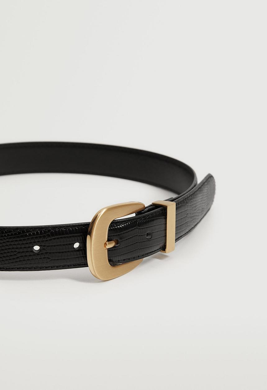 MANGO - Crocodile effect belt - black