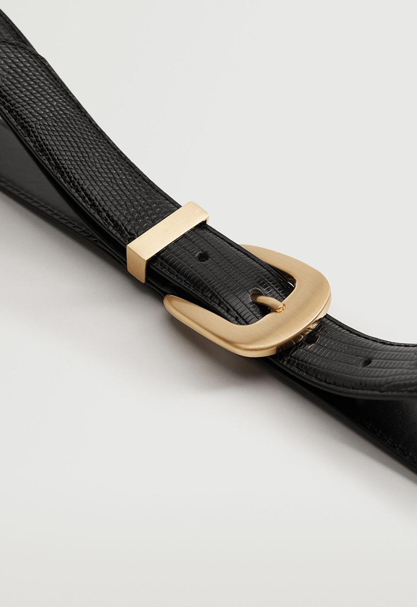 MANGO - Crocodile effect belt - black