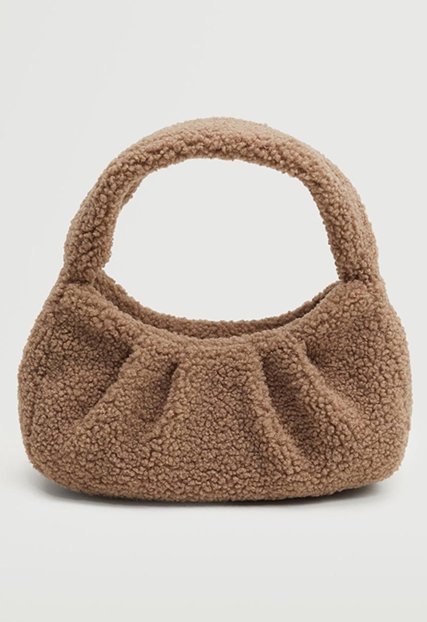 MANGO - Textured faux-shearling bag - light brown 