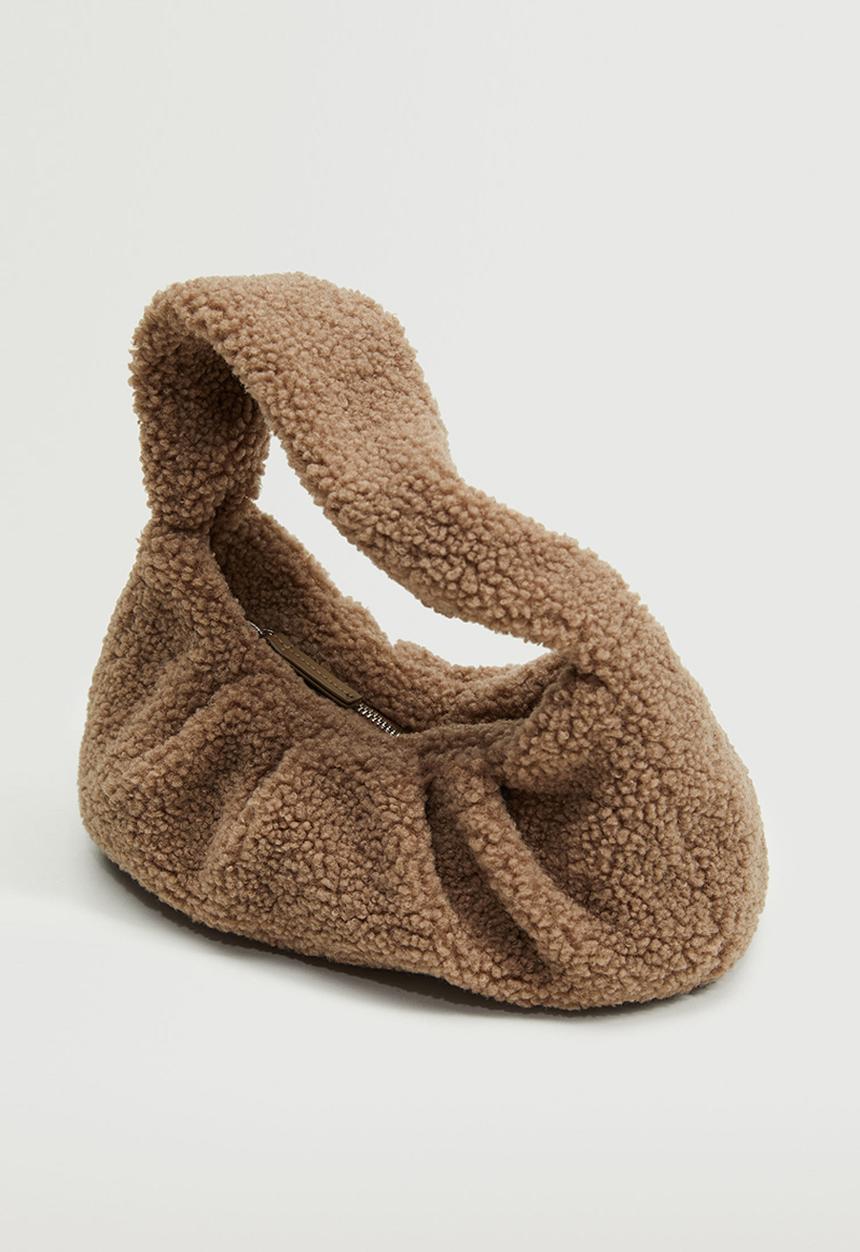 MANGO - Textured faux-shearling bag - light brown 