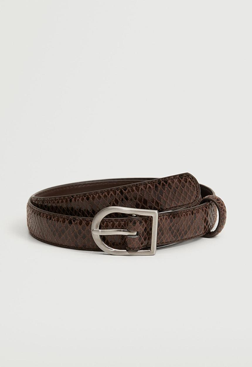 MANGO - Metal buckle belt - chocolate