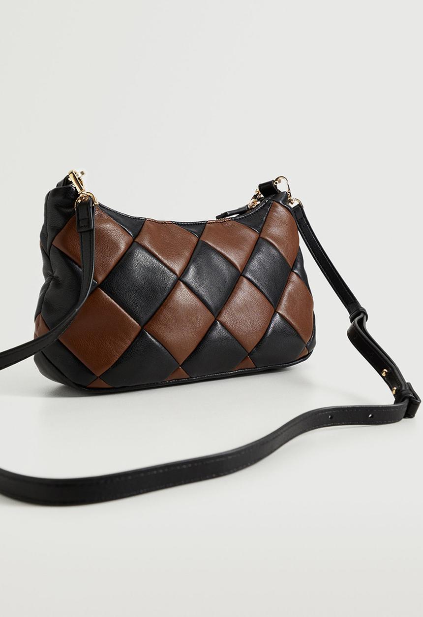 MANGO - Diamond chain bag - brown & black