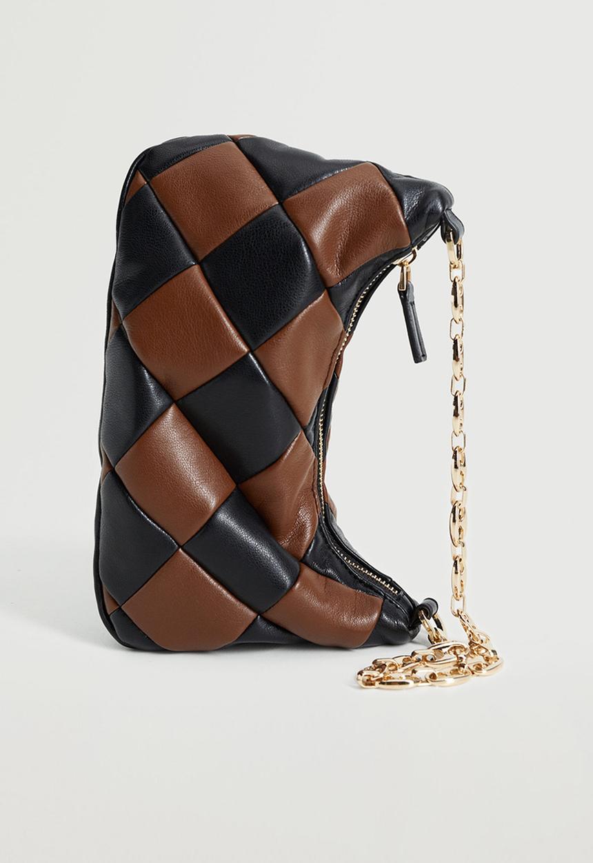 MANGO - Diamond chain bag - brown & black