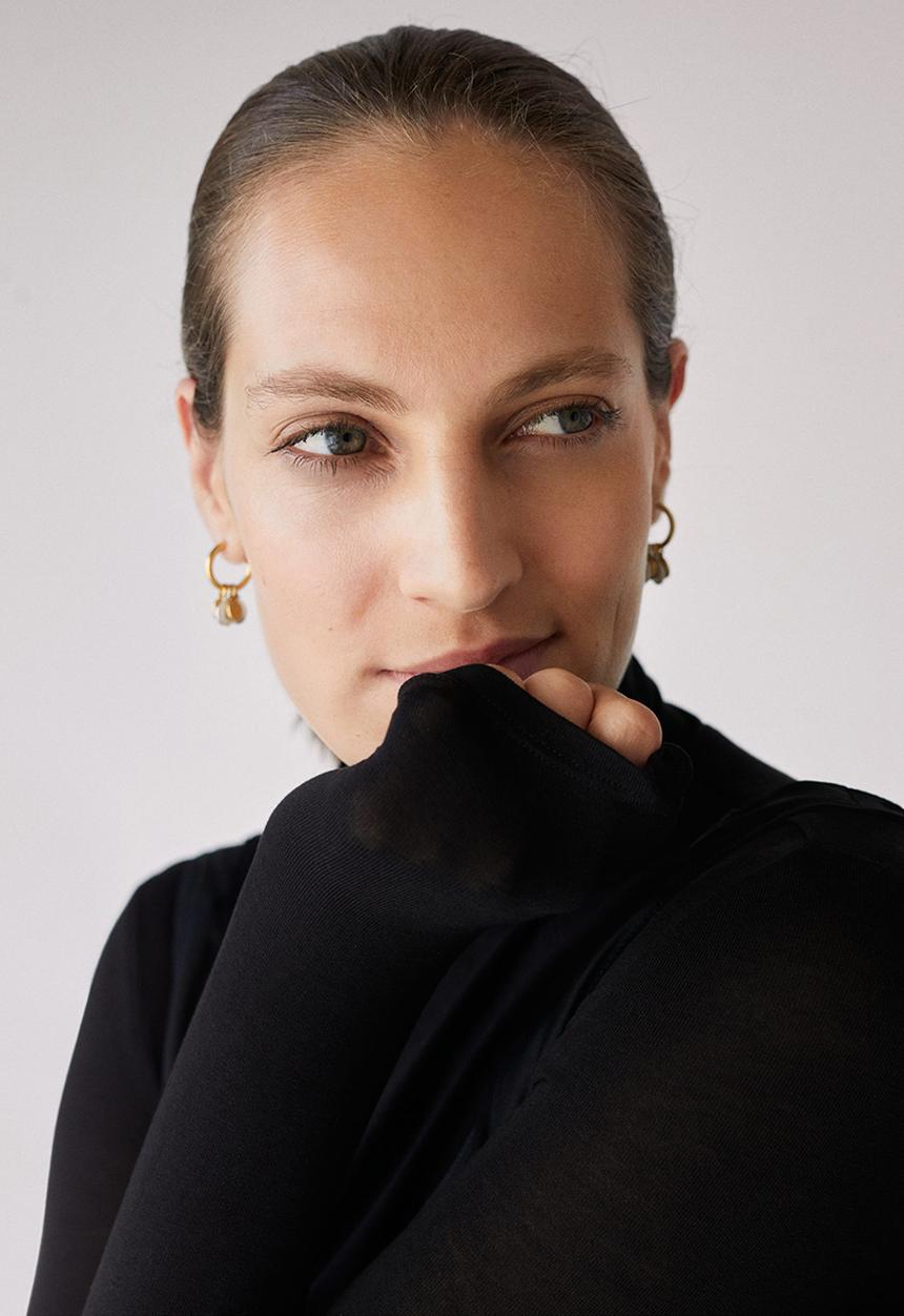 MANGO - Bead hoop earrings - gold