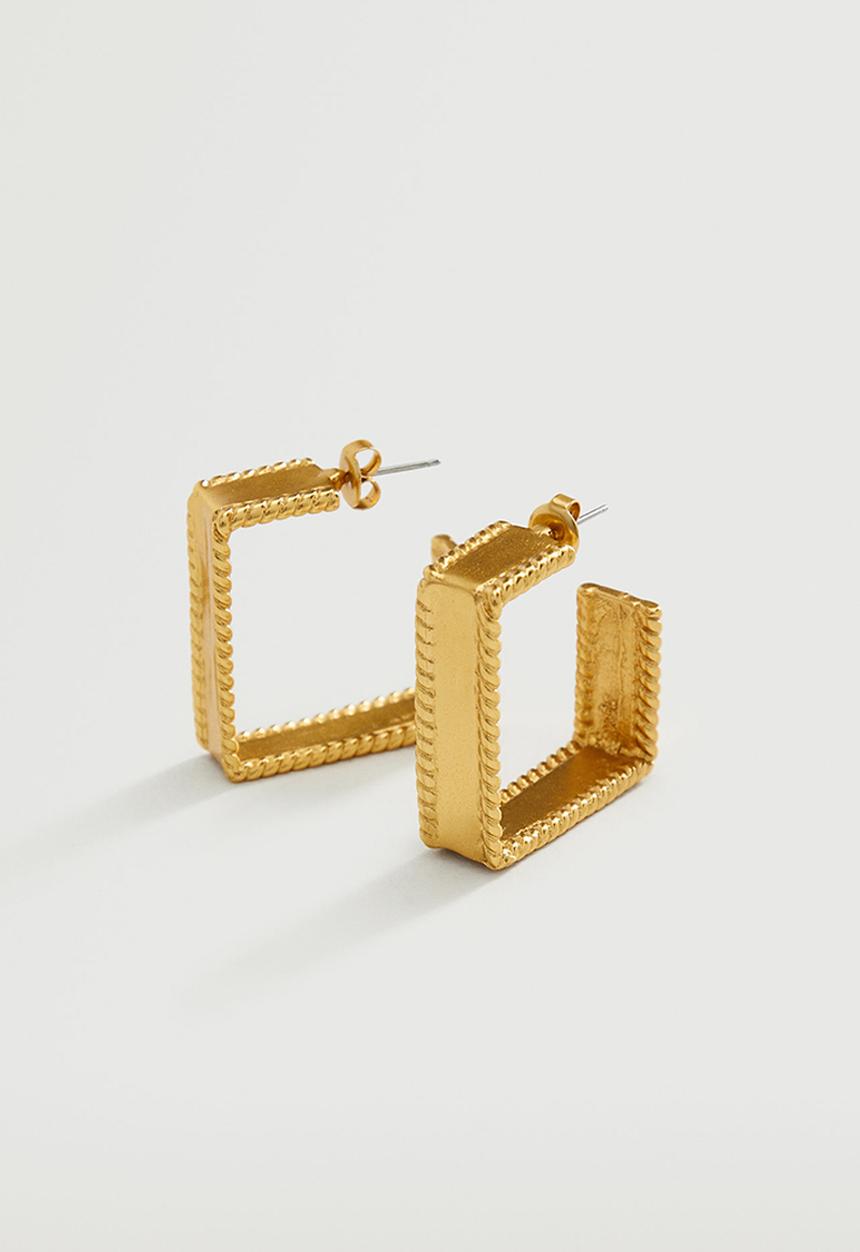MANGO - Embossed square earrings - gold