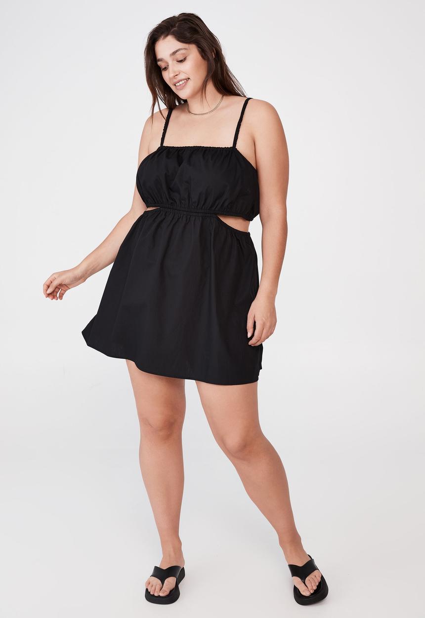 Cotton On - Curve woven romy cut out mini dress - black