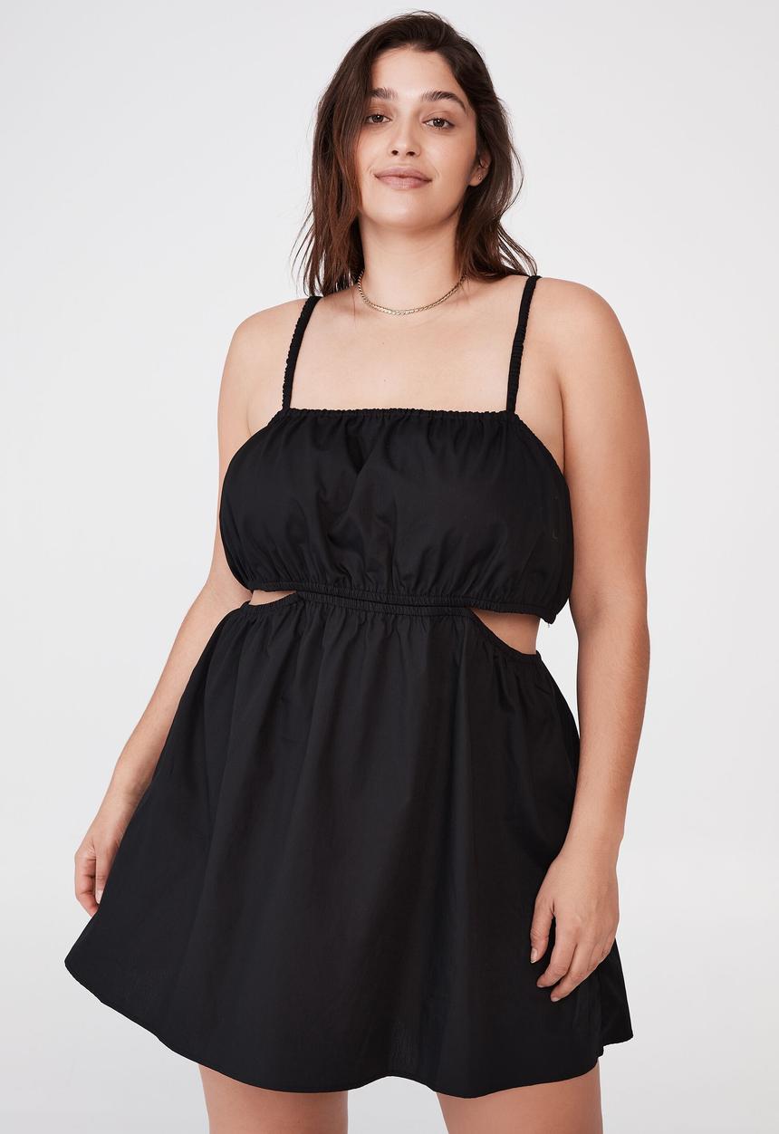 Cotton On - Curve woven romy cut out mini dress - black