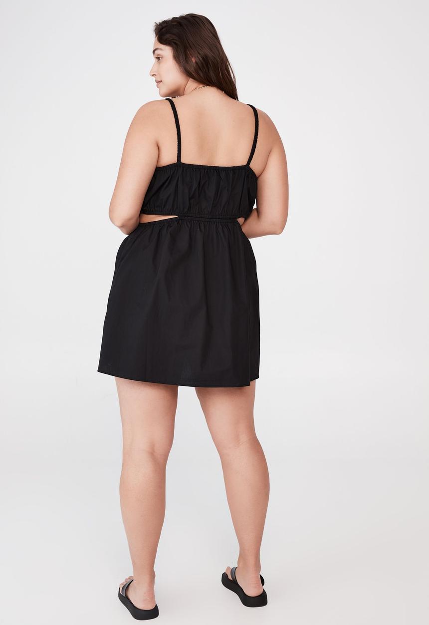 Cotton On - Curve woven romy cut out mini dress - black