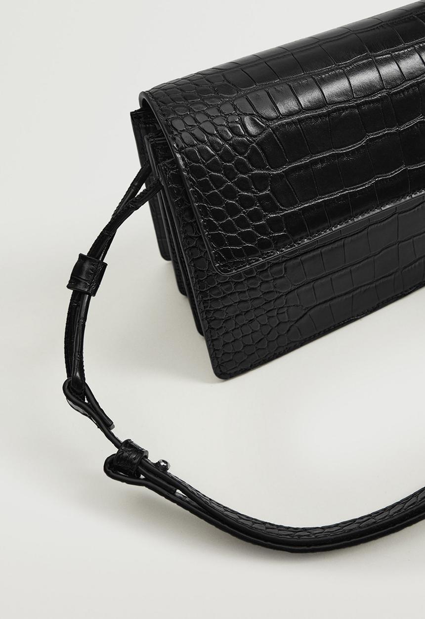 MANGO - Croc-effect flap bag - black