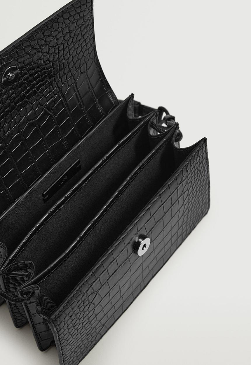 MANGO - Croc-effect flap bag - black