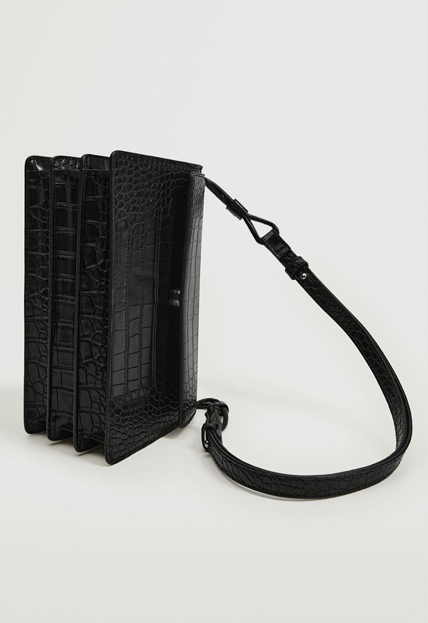 MANGO - Croc-effect flap bag - black