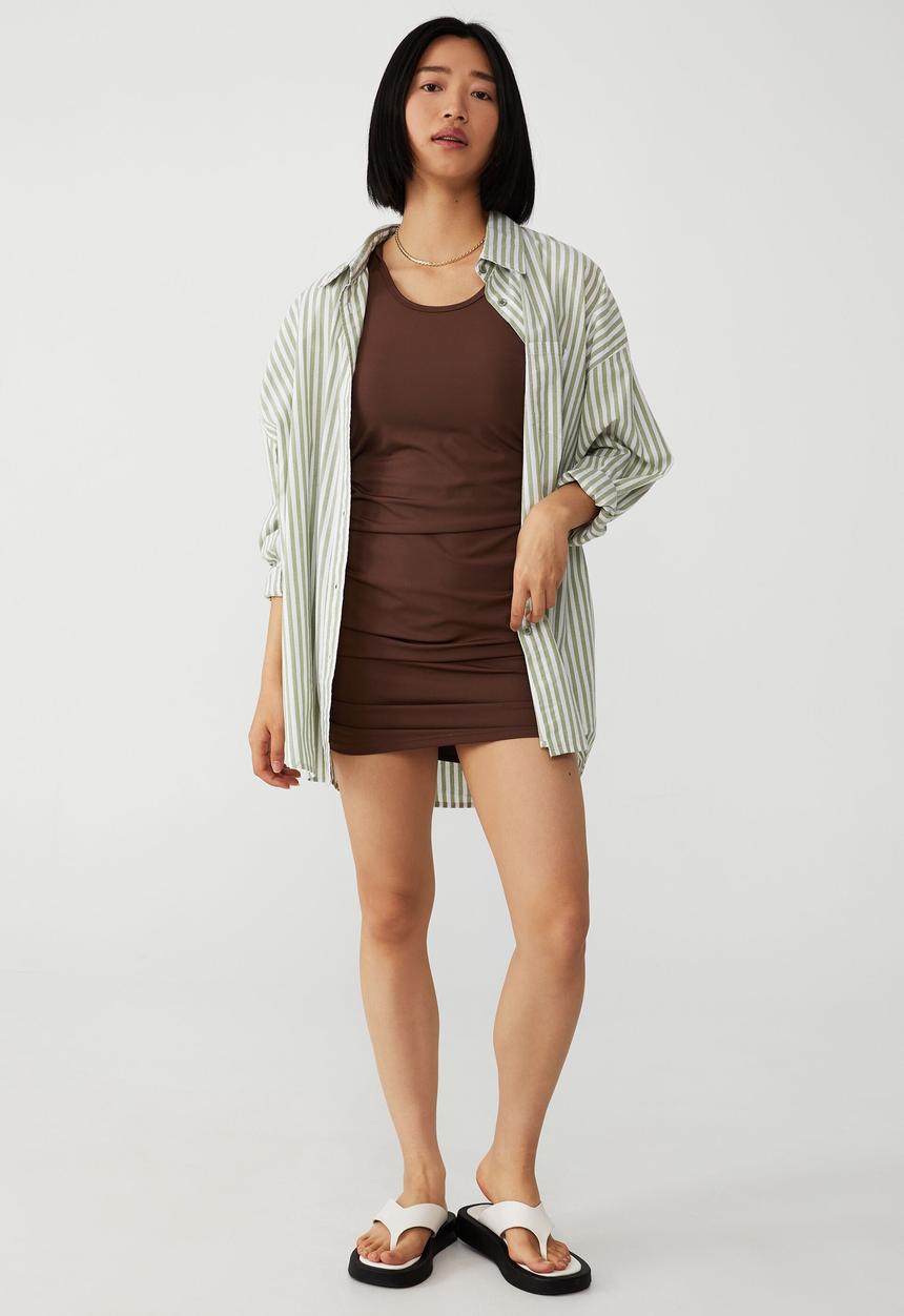 Cotton On - Petite raina ruched racer mini dress - acorn