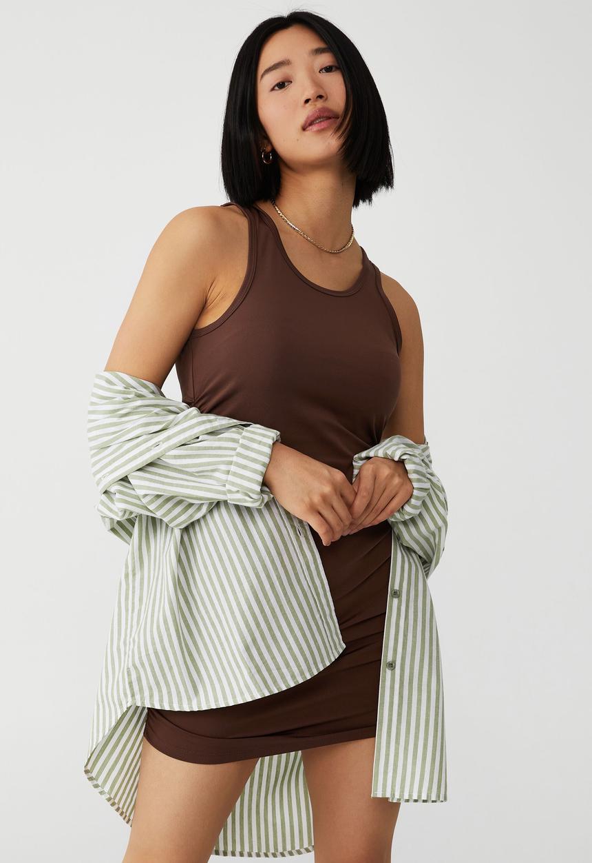 Cotton On - Petite raina ruched racer mini dress - acorn