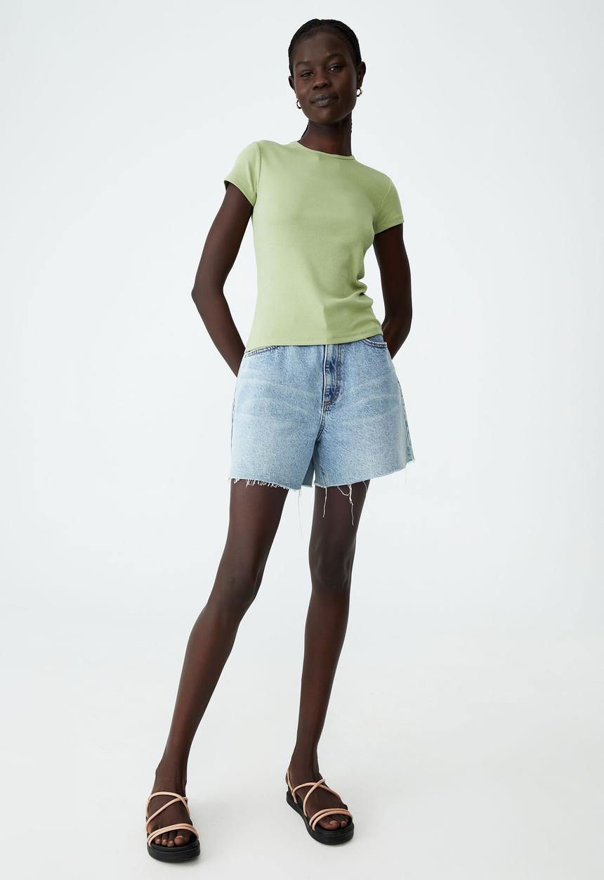 Cotton On - The one organic rib crew short sleeve tee - dusty mint