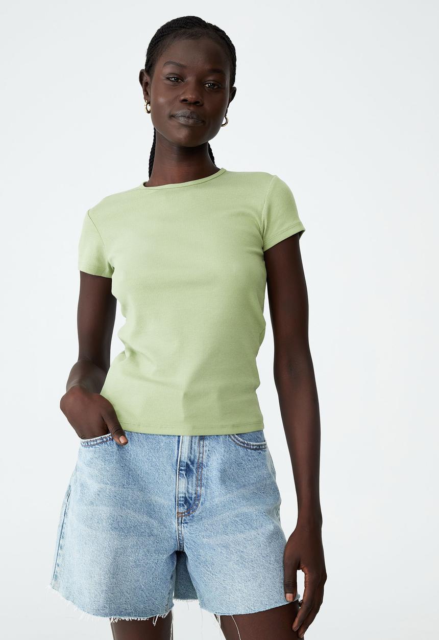 Cotton On - The one organic rib crew short sleeve tee - dusty mint