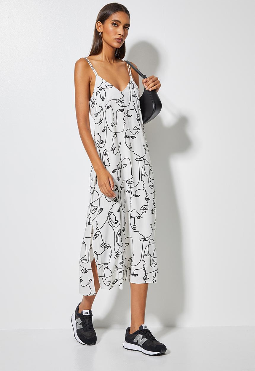 Superbalist - V-neck column dress - white & black 