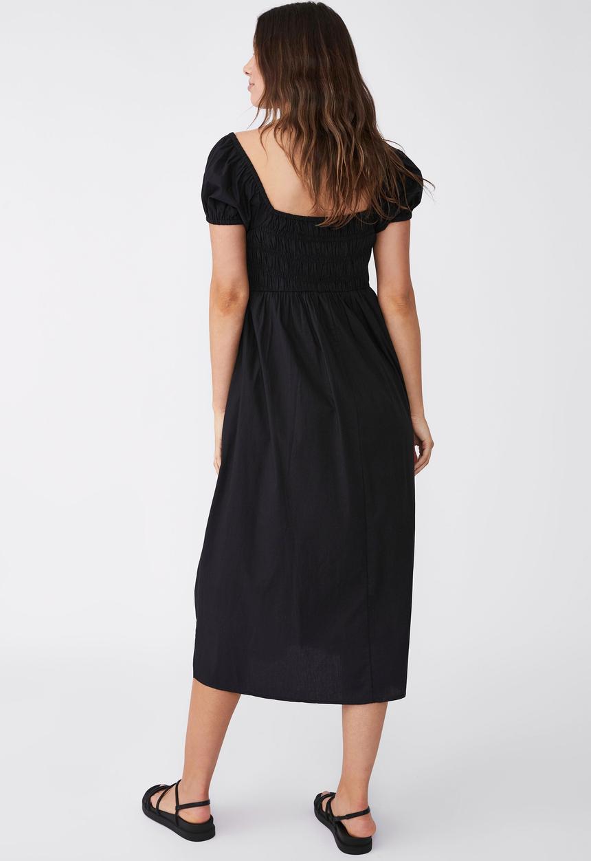 Cotton On - Woven poppy shirred midi dress - black