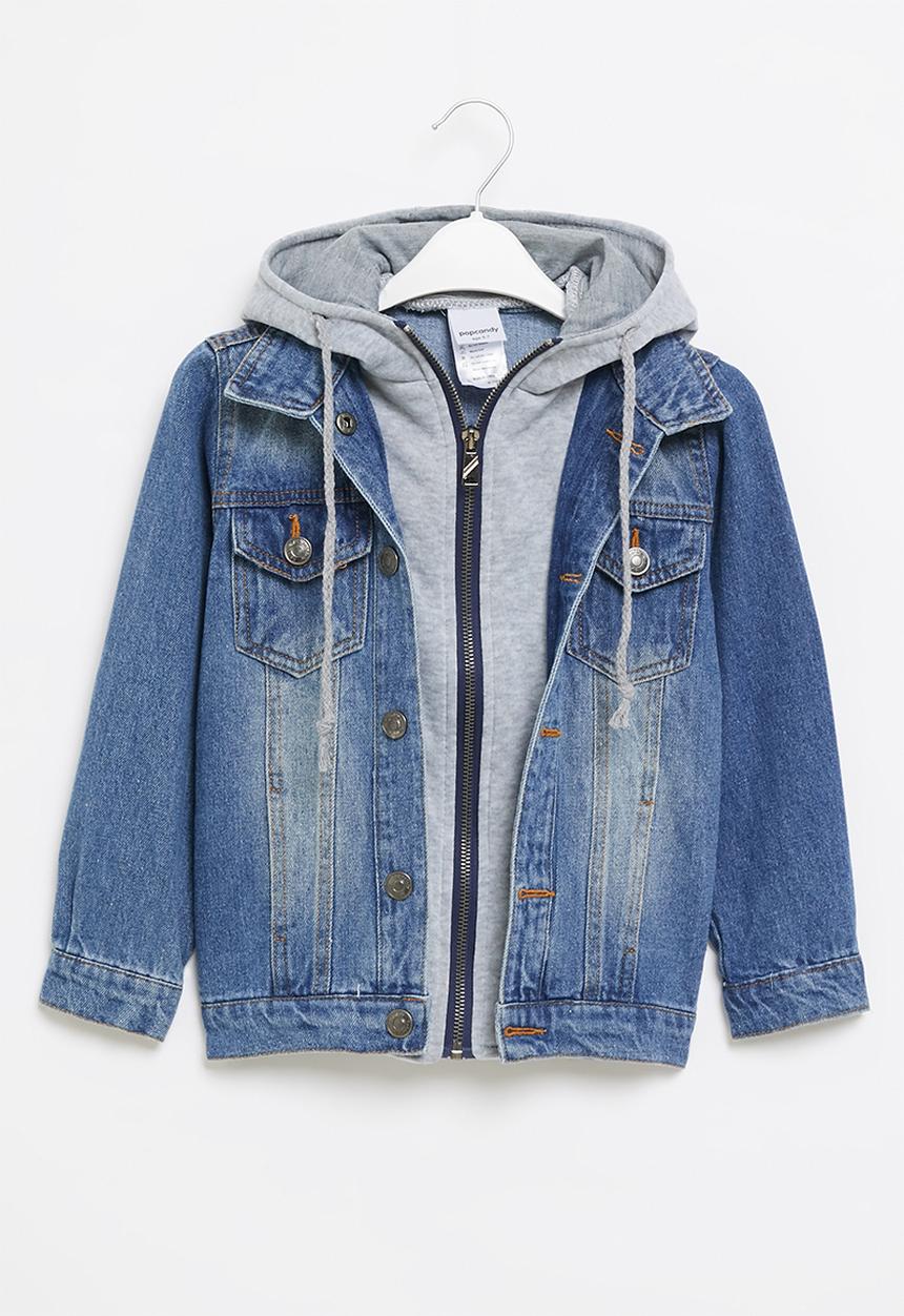 Pop Candy - Boys hooded denim jacket - blue & grey