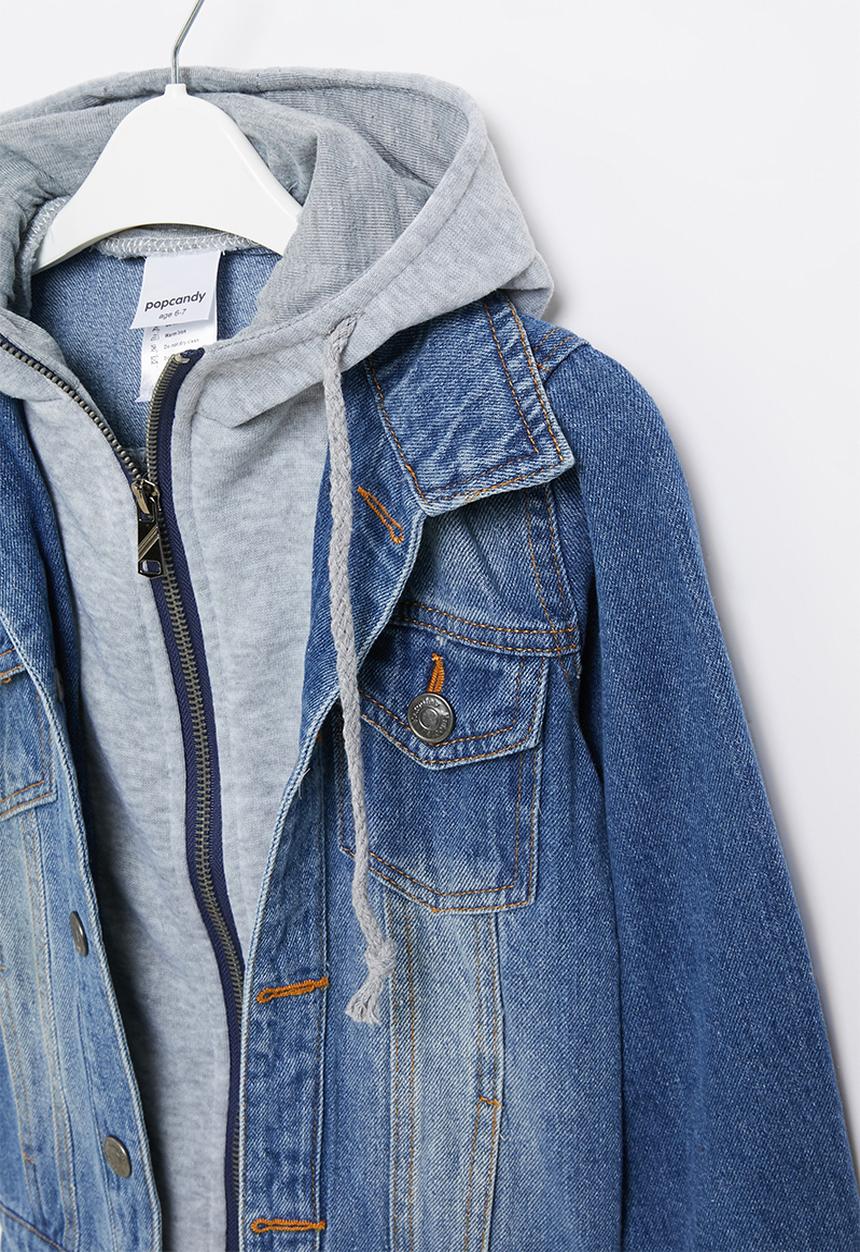 Pop Candy - Boys hooded denim jacket - blue & grey