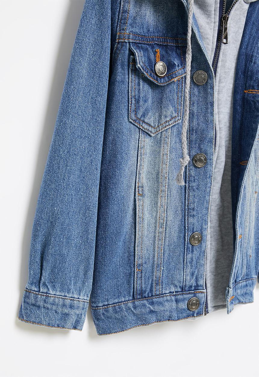 Pop Candy - Boys hooded denim jacket - blue & grey