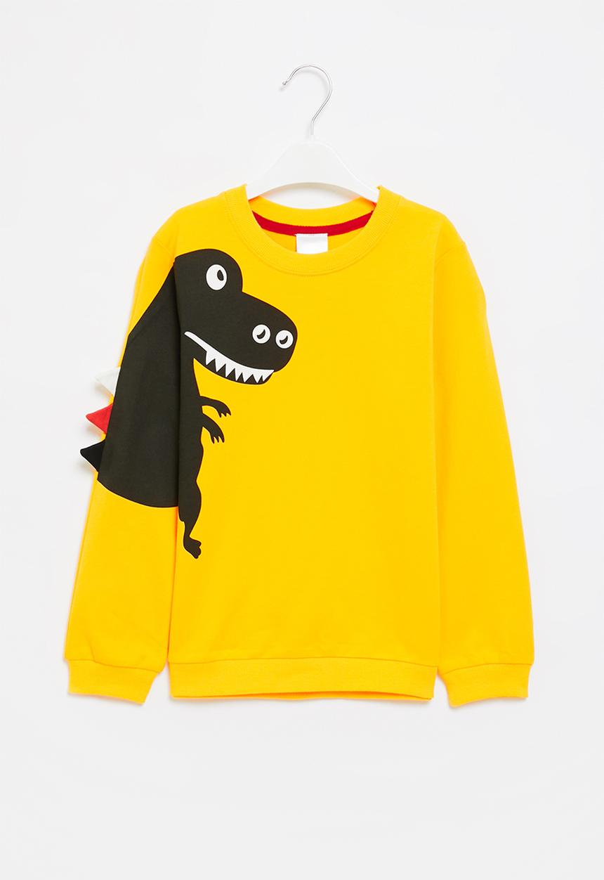 Pop Candy - Boys dino crew sweatshirt - mustard